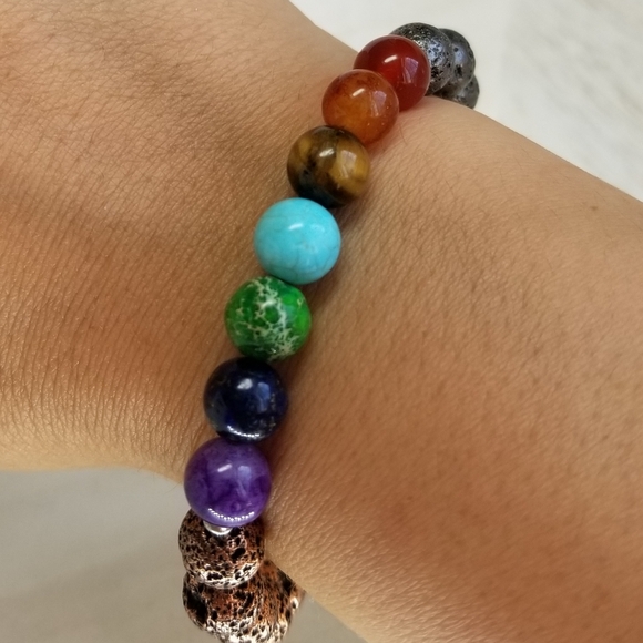 Rose & Gray Yin & Yang 7 Chakra Healing Bracelet - Picture 12 of 12